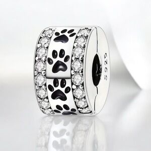 925 Sterling Silver Charm Beads with Paw Print 🐾 Fashionable DIY Jewelry